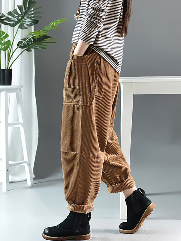 Plus Size Spring Retro Corduroy Solid Color Pants