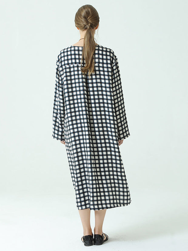 Plus Size Plaid Long Sleeve Loose Spring Casual Dress