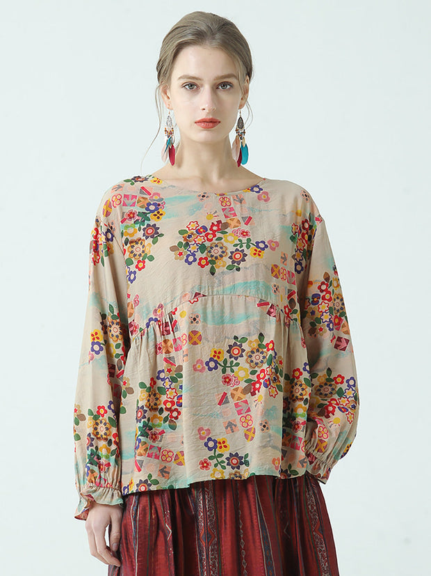 Plus Size Women Floral Loose Cotton T Shirt M-2XL