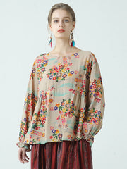 Plus Size Women Floral Loose Cotton T Shirt M-2XL