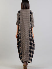 Plus Size Different Colored Plaid Retro Cotton Linen Dress