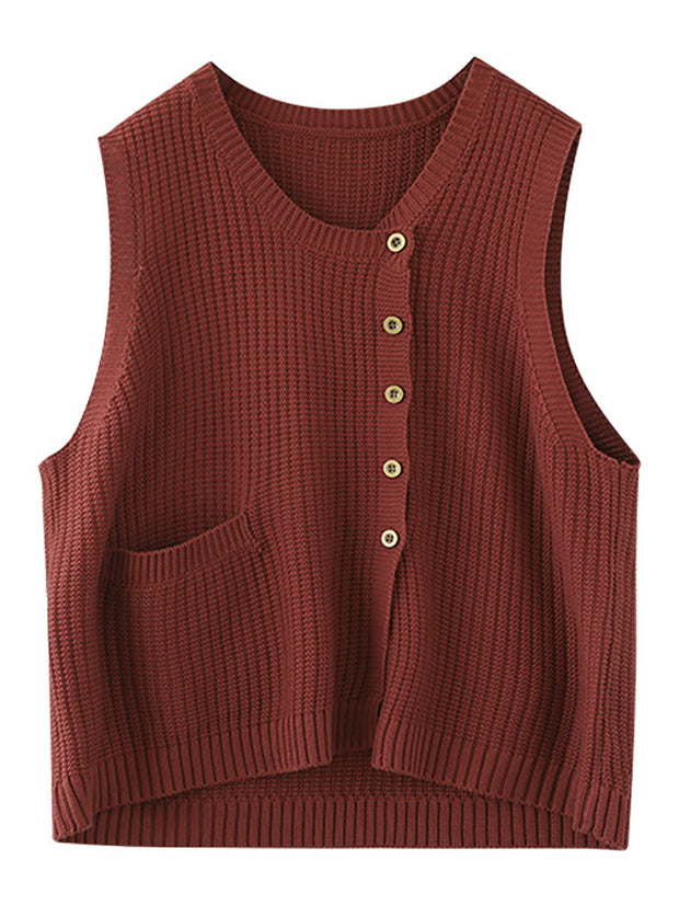 Plus Size Women Knitted Button Vest Waistcoat Sweater