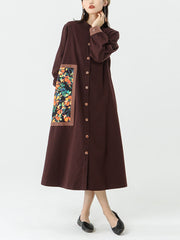 PLUS Size - Cotton Linen Pocket Patchwork Breasted Coat