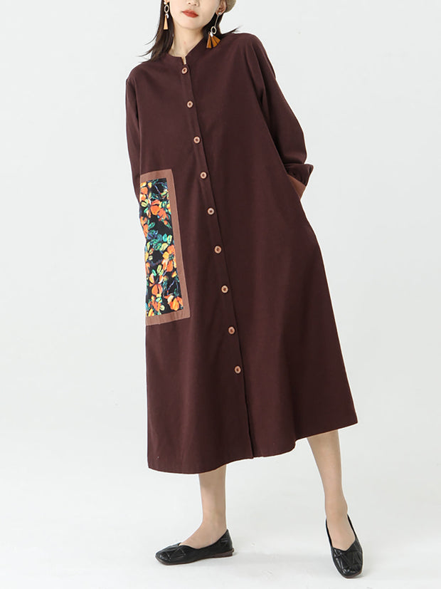 PLUS Size - Cotton Linen Pocket Patchwork Breasted Coat