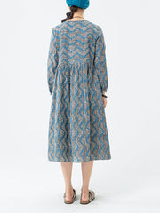 Baumwoll-Frauen-Streifen-Taschen-Langarmkleid