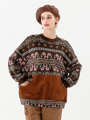 Gestrickter Vintage-Pullover mit geometrischen Taschen