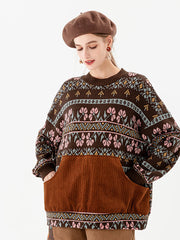 Gestrickter Vintage-Pullover mit geometrischen Taschen