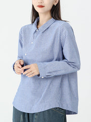 Langärmliges Hemd aus Baumwollleinen mit Streifen
