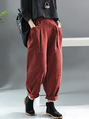 Plus Size Spring Retro Corduroy Solid Color Pants