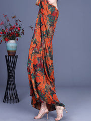 Damen Maxikleid mit Blumenmuster, unregelmäßig, lässig, Vintage-Stil