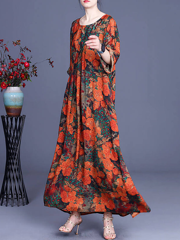 Damen Maxikleid mit Blumenmuster, unregelmäßig, lässig, Vintage-Stil