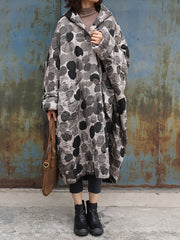 Plus Size Retro Ink Dot Loose Hooded Overcoat