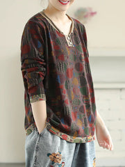 Plus Size Round Neck Fish Print Knitted T-Shirt