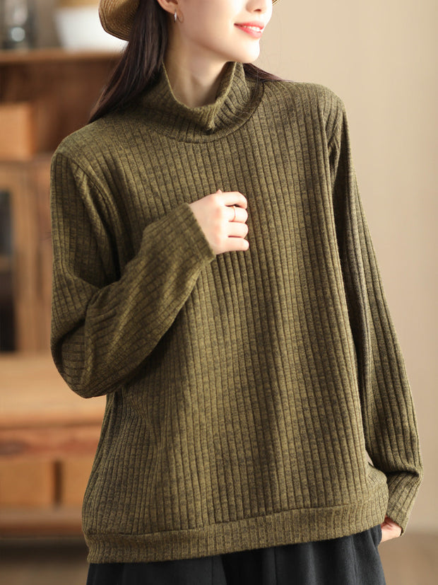 Plus Size Women Vintage Wool Solid Knitted Sweatshirt