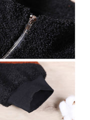 Plus Size Women Winter Color Stitching Zipper Sweatshirt