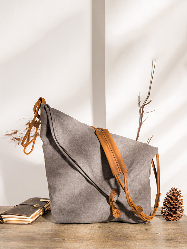 Women Canvas And Leather Crossbody Bag