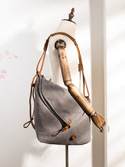 Women Canvas And Leather Crossbody Bag