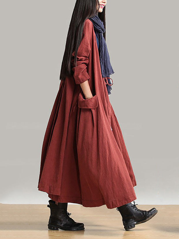 Plus-Size Women Cotton Linen Loose Fitting Winter Long Coat