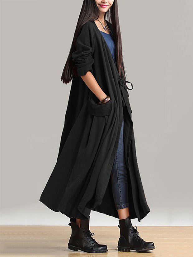 Plus-Size Women Cotton Linen Loose Fitting Winter Long Coat