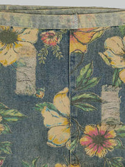 Lässige Jumpsuit-Latzhose aus Denim-Baumwolle mit Blumendruck
