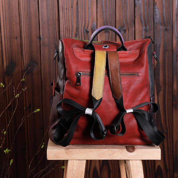 Multicolor Women Leather Zipper Backpack