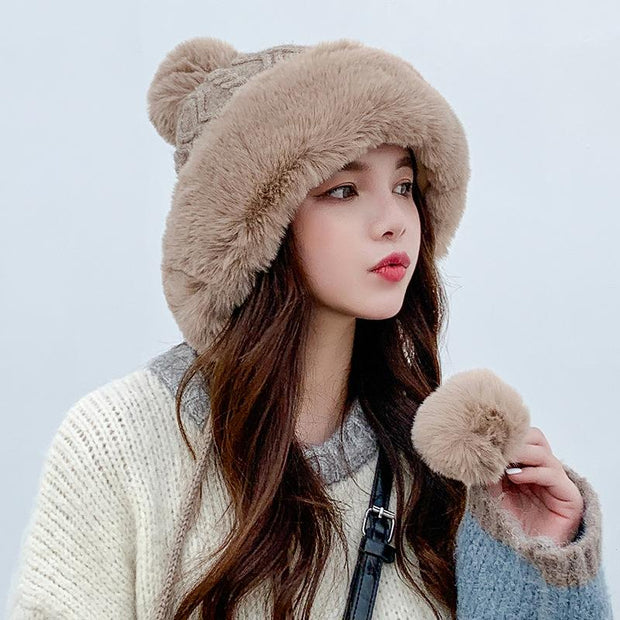 Winter Women Thicken Warm Hairball Hat